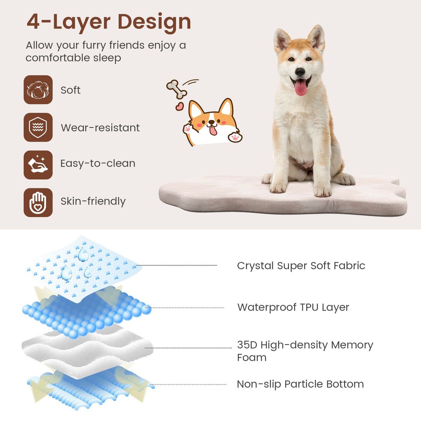 Luxury Memory Foam Dog Bed with Waterproof Cover - Extra Large Orthopaedic Pet Mattress (110x66cm)