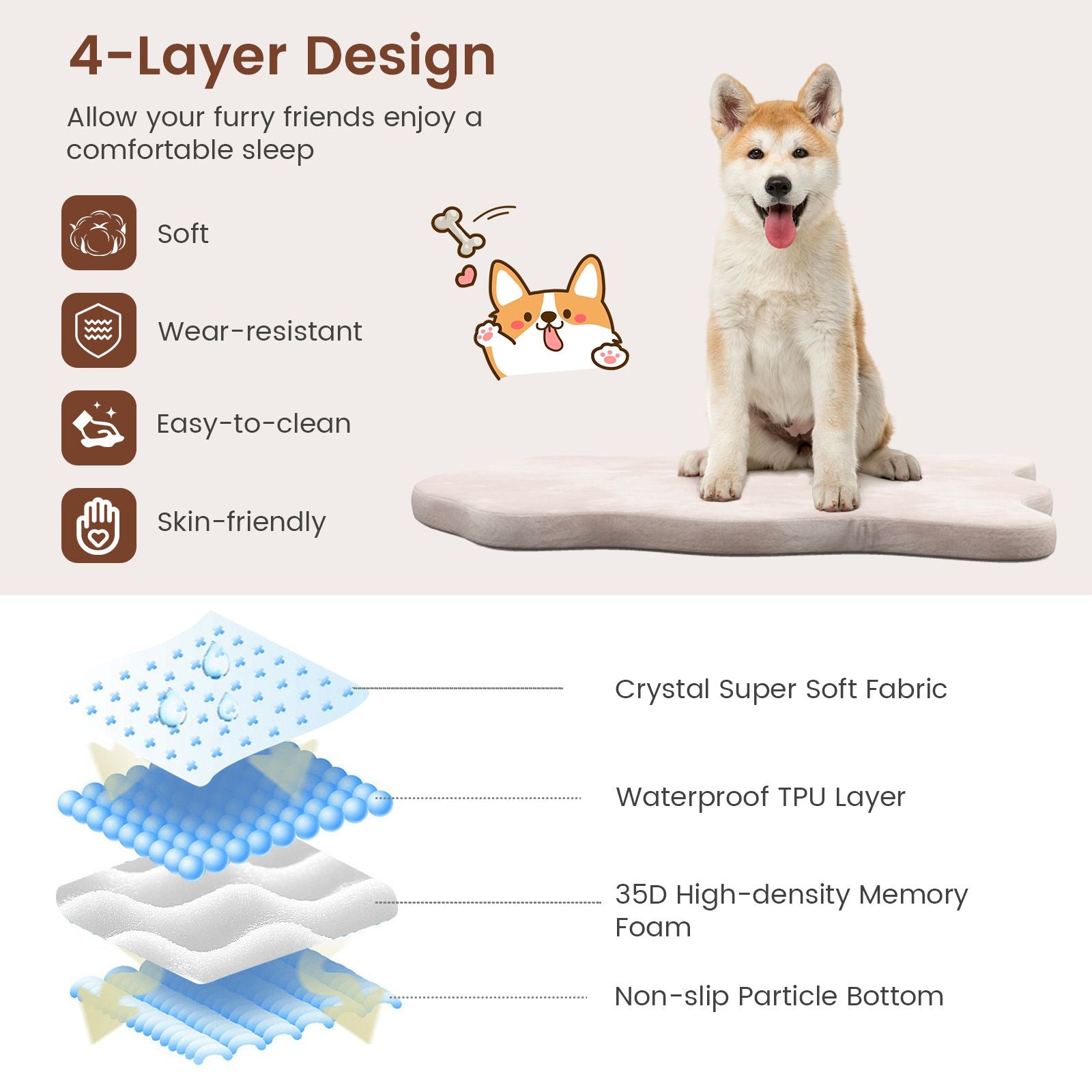 Luxury Memory Foam Dog Bed with Waterproof Cover - Extra Large Orthopaedic Pet Mattress (110x66cm)